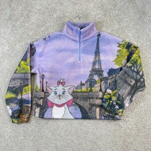 Disney Marie Aristocats Fleece Pullover Womens Medium Purple Paris Eiffel Tower
